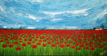 Serene Horizon: Vibrant Red Poppy Field Under a Blue Sky Original thumb