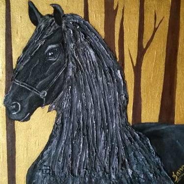 Friesian Elegance - Black Horse Art with Plaster of Paris thumb