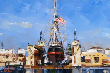 Sailing vessel STAR OF INDIA in dry dock original oil painting thumb