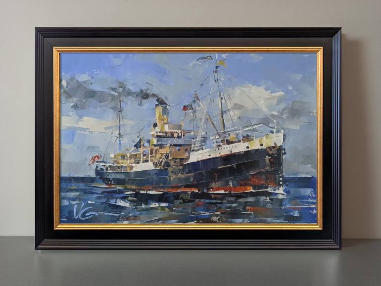Original Impressionism Ship Painting by Volodymyr Glukhomanyuk