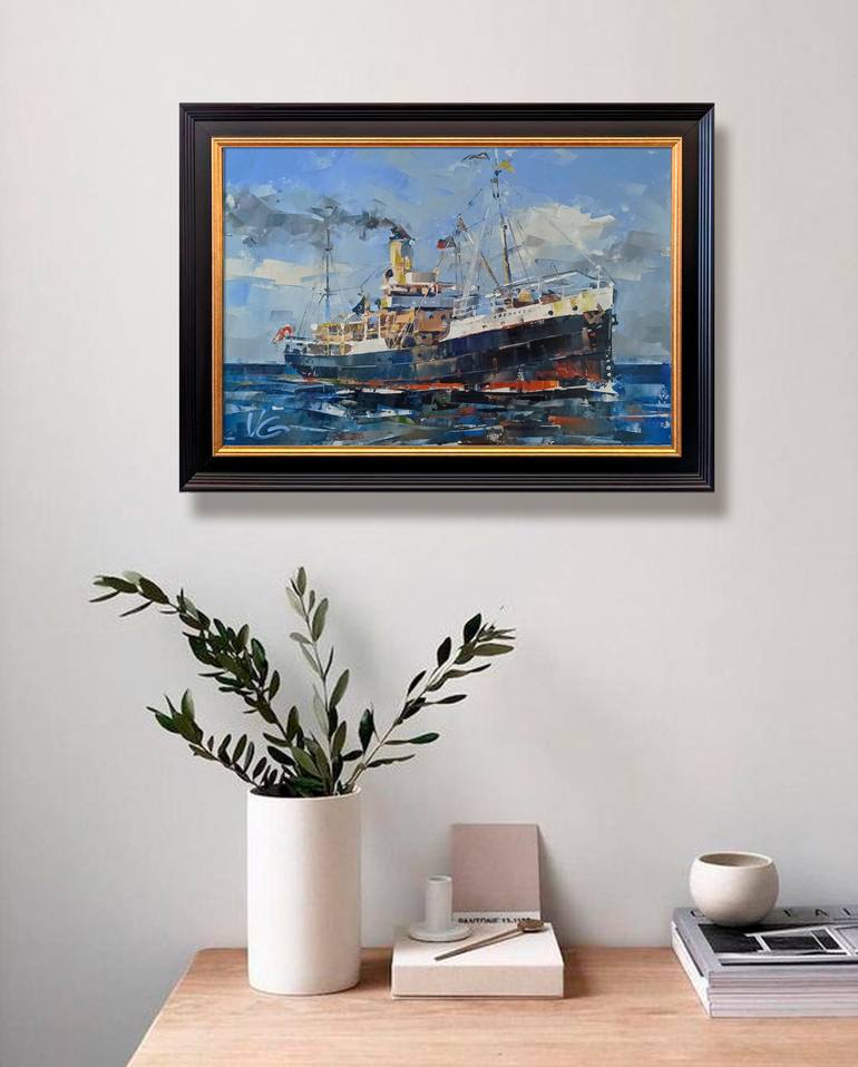 Original Impressionism Ship Painting by Volodymyr Glukhomanyuk