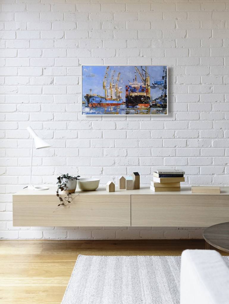 Original Impressionism Boat Painting by Volodymyr Glukhomanyuk