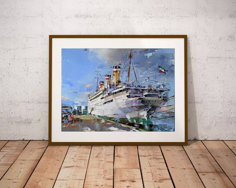 Original Impressionism Boat Painting by Volodymyr Glukhomanyuk