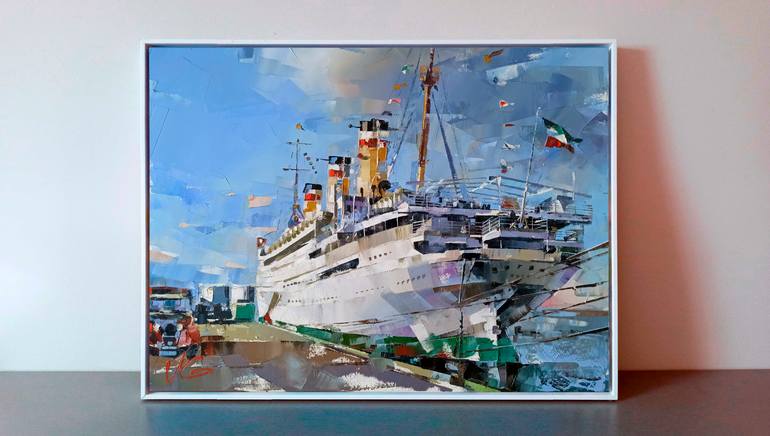 Original Impressionism Boat Painting by Volodymyr Glukhomanyuk