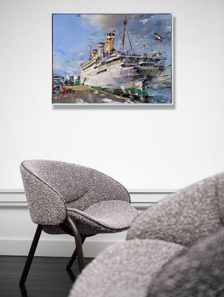 Original Impressionism Boat Painting by Volodymyr Glukhomanyuk