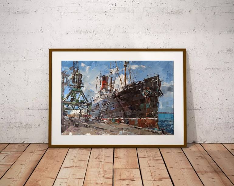 Original Fine Art Ship Painting by Volodymyr Glukhomanyuk