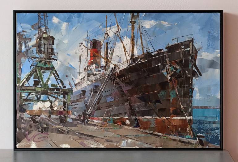 Original Fine Art Ship Painting by Volodymyr Glukhomanyuk