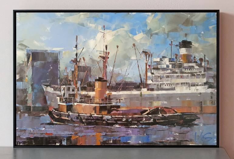 Original Impressionism Ship Painting by Volodymyr Glukhomanyuk