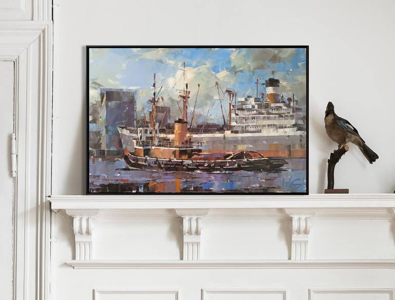 Original Impressionism Ship Painting by Volodymyr Glukhomanyuk