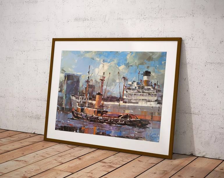 Original Impressionism Ship Painting by Volodymyr Glukhomanyuk