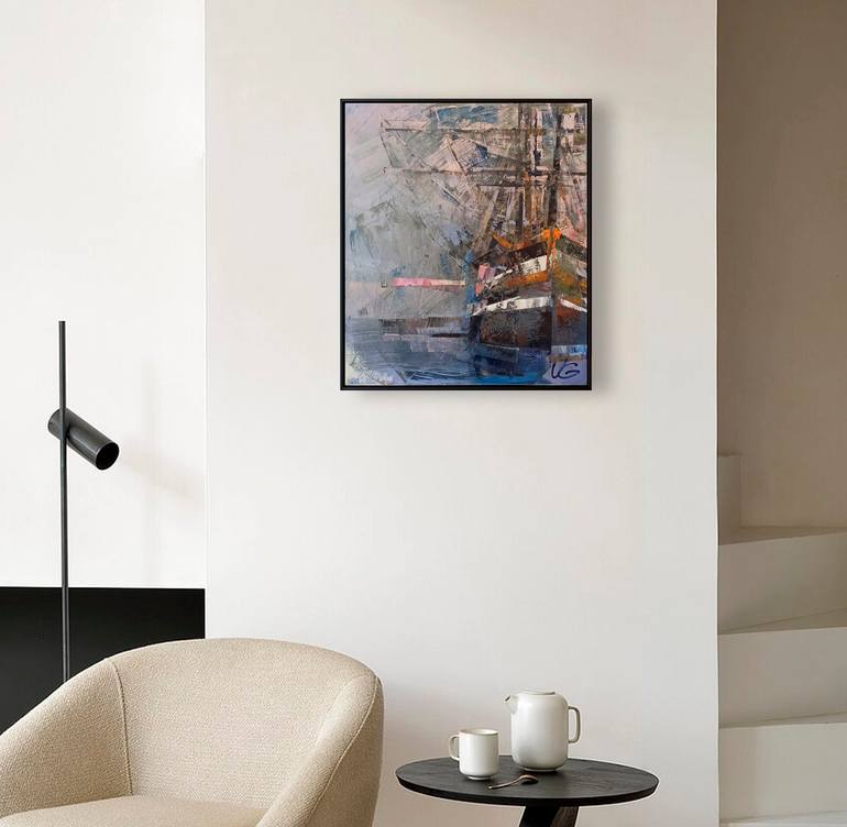 Original Conceptual Boat Painting by Volodymyr Glukhomanyuk