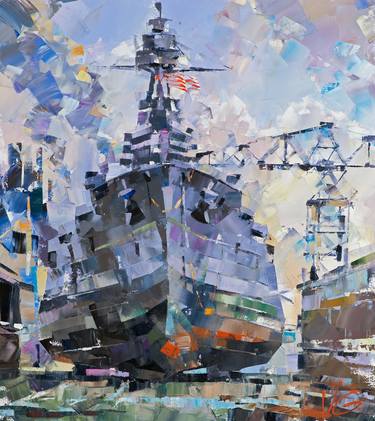 USS TEXAS (BB-35) in dry dock Original Oil Painying thumb