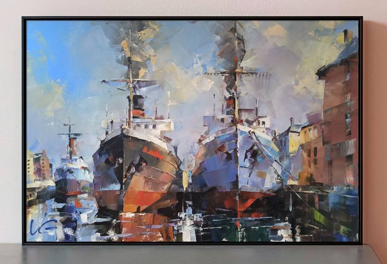 Original Contemporary Boat Painting by Volodymyr Glukhomanyuk