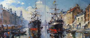 Original Impressionism Boat Paintings by Volodymyr Glukhomanyuk