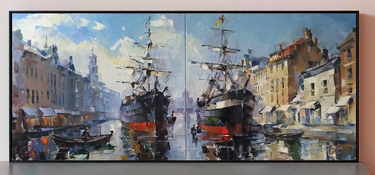 Original Boat Painting by Volodymyr Glukhomanyuk