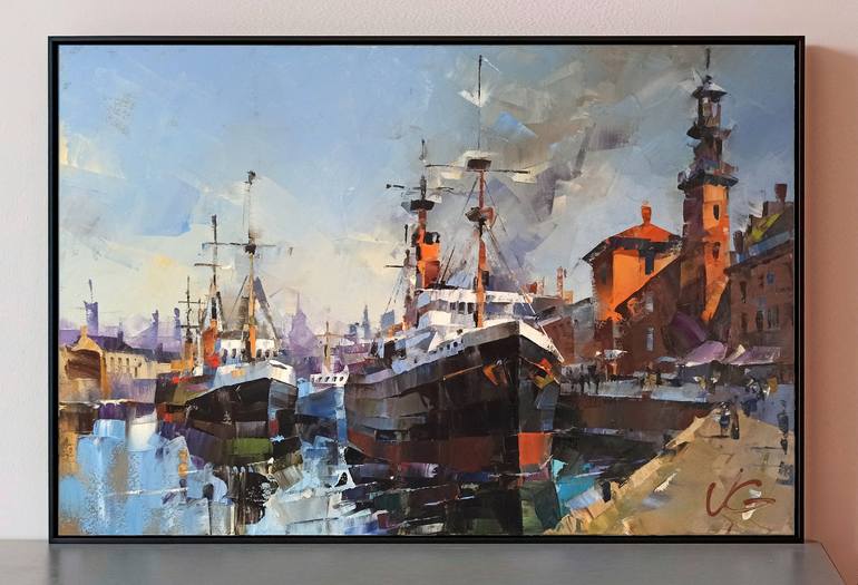 Original Conceptual Boat Painting by Volodymyr Glukhomanyuk