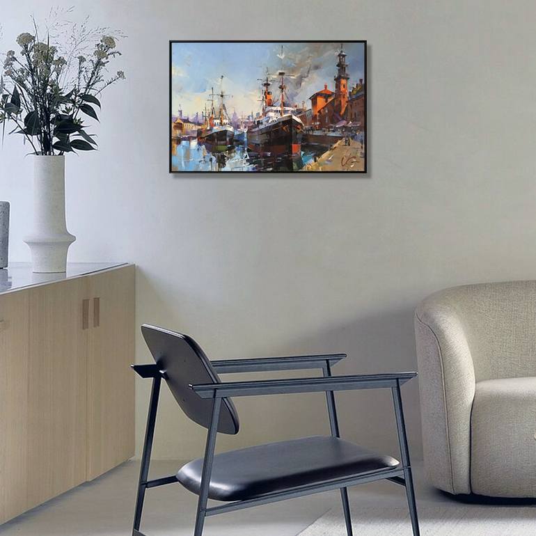 Original Conceptual Boat Painting by Volodymyr Glukhomanyuk