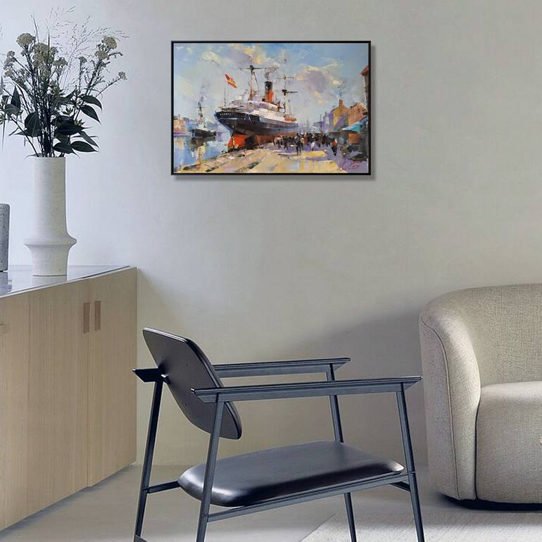 Original Impressionism Boat Painting by Volodymyr Glukhomanyuk