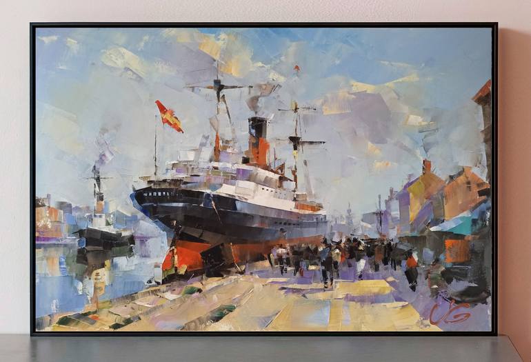 Original Impressionism Boat Painting by Volodymyr Glukhomanyuk