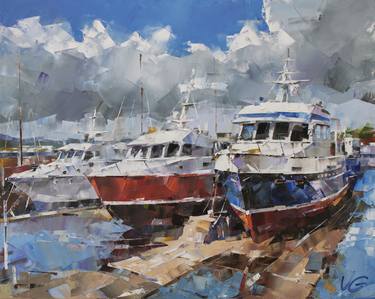 Original Contemporary Boat Painting by Volodymyr Glukhomanyuk
