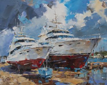 Original Conceptual Boat Painting by Volodymyr Glukhomanyuk