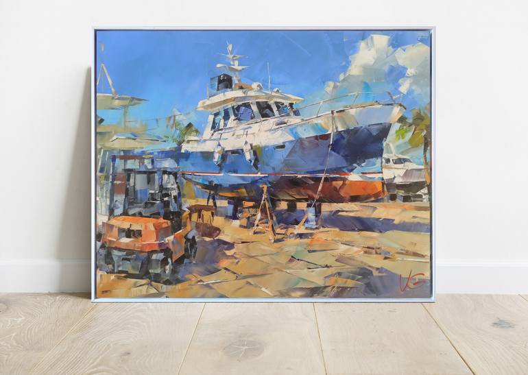 Original Impressionism Boat Painting by Volodymyr Glukhomanyuk
