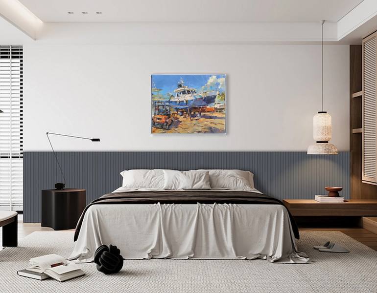 Original Impressionism Boat Painting by Volodymyr Glukhomanyuk