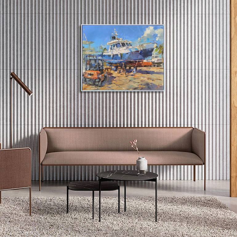 Original Impressionism Boat Painting by Volodymyr Glukhomanyuk
