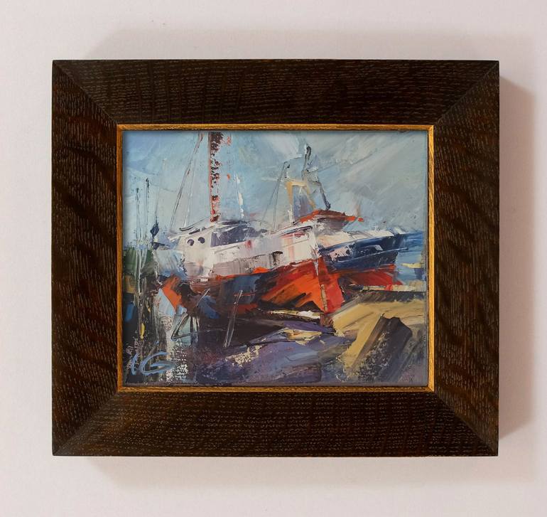 Original Abstract Expressionism Boat Painting by Volodymyr Glukhomanyuk