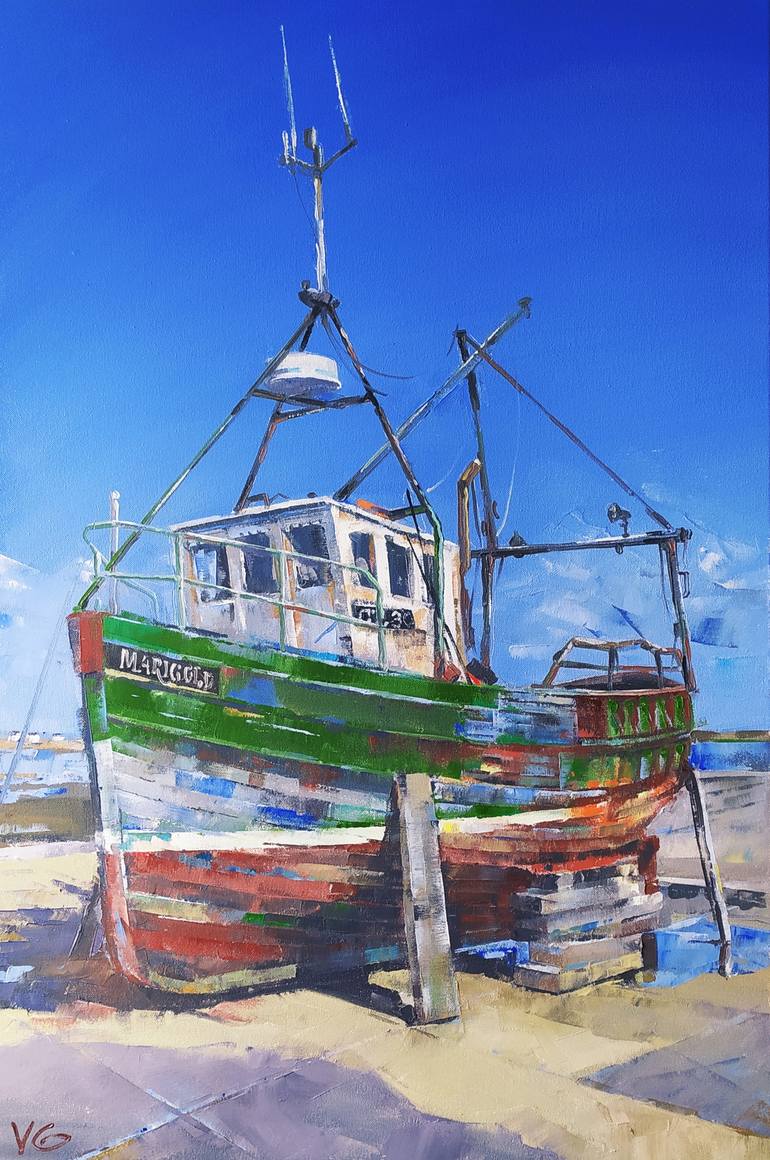 Original Figurative Boat Painting by Volodymyr Glukhomanyuk