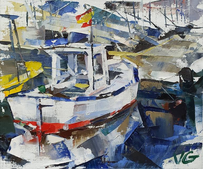 Original Expressionism Boat Painting by Volodymyr Glukhomanyuk