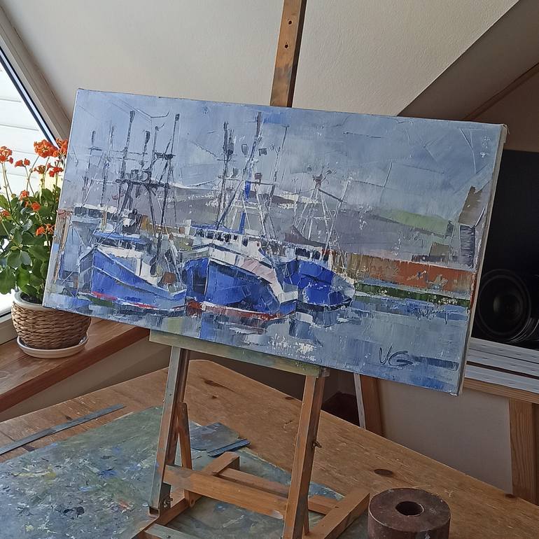 Original Conceptual Boat Painting by Volodymyr Glukhomanyuk