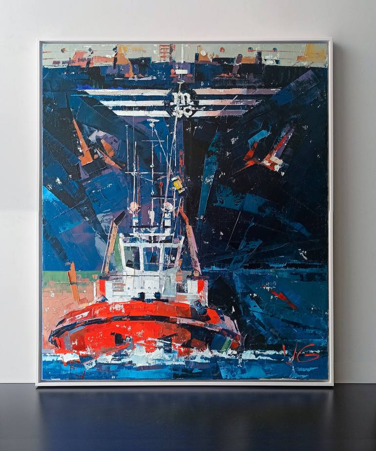 Original Conceptual Boat Painting by Volodymyr Glukhomanyuk