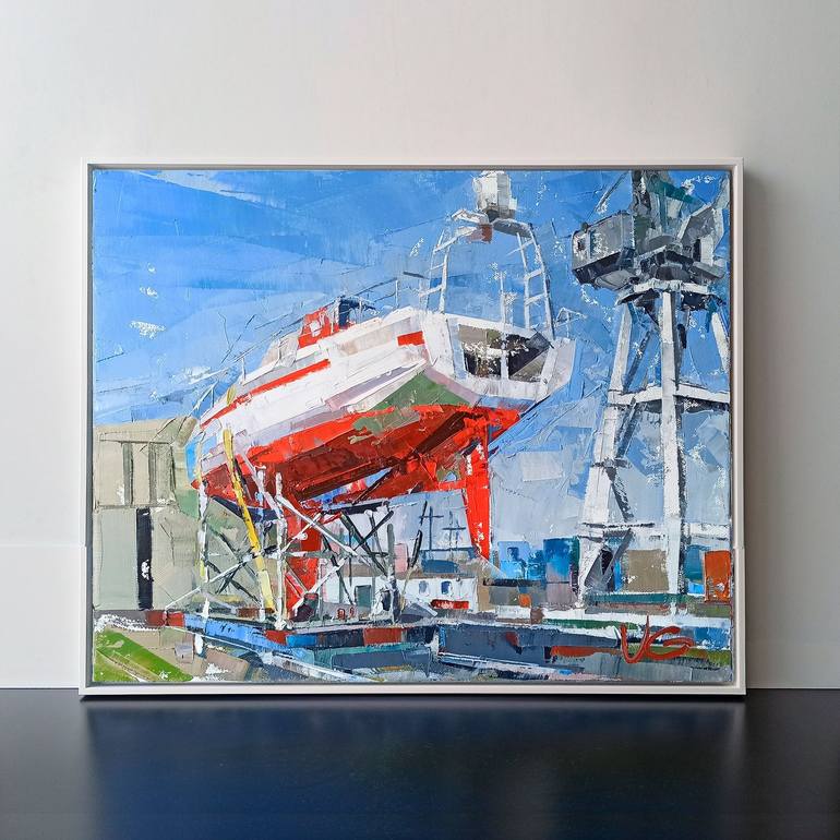 Original Conceptual Sailboat Painting by Volodymyr Glukhomanyuk