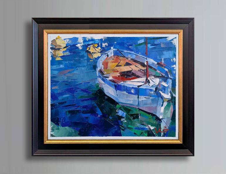 Original Impressionism Boat Painting by Volodymyr Glukhomanyuk
