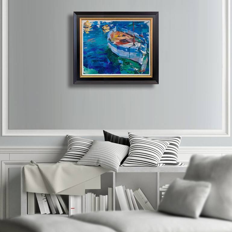 Original Impressionism Boat Painting by Volodymyr Glukhomanyuk