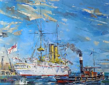 Maritime art HMS ORLAND part # 2 Original Oil painting thumb