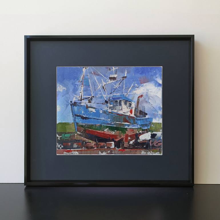 Original Boat Painting by Volodymyr Glukhomanyuk