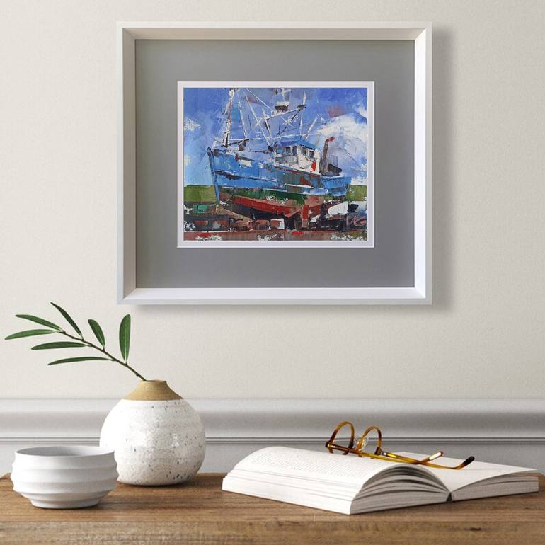 Original Boat Painting by Volodymyr Glukhomanyuk