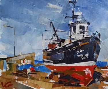 Original Fine Art Boat Paintings by Volodymyr Glukhomanyuk