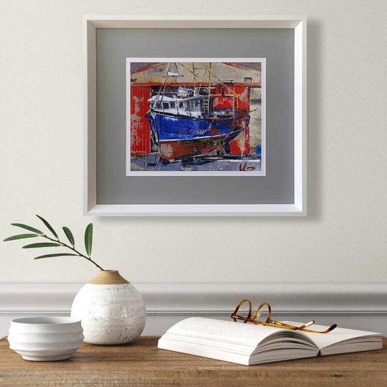 Original Expressionism Boat Painting by Volodymyr Glukhomanyuk