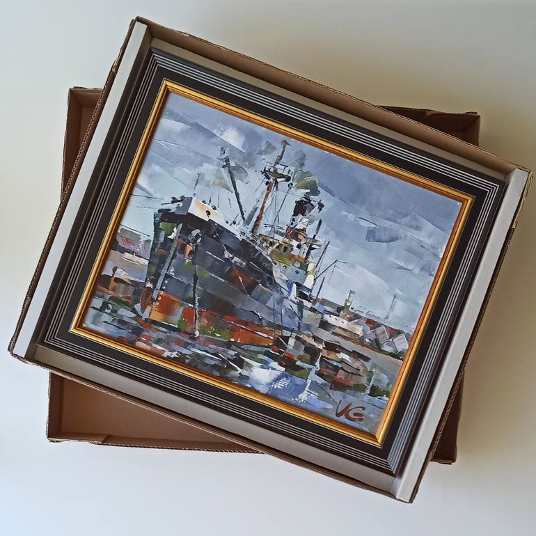 Original Expressionism Boat Painting by Volodymyr Glukhomanyuk