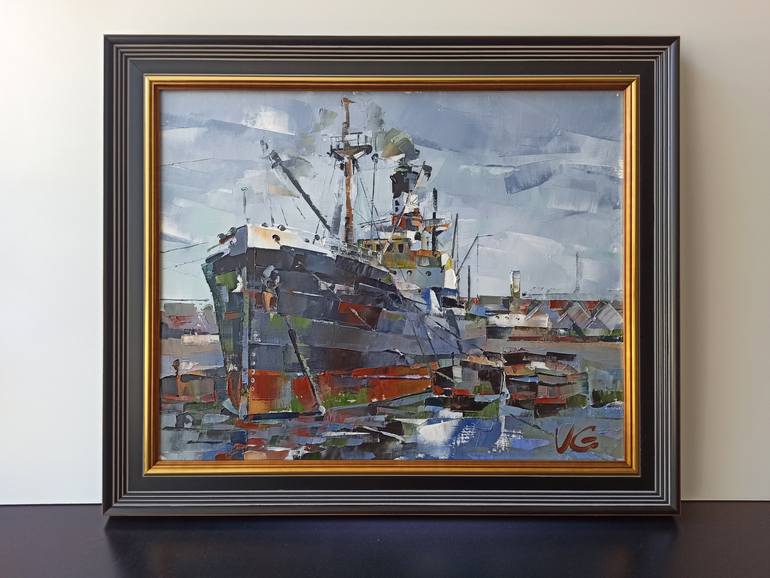 Original Expressionism Boat Painting by Volodymyr Glukhomanyuk