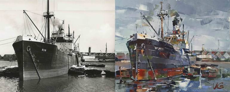 Original Expressionism Boat Painting by Volodymyr Glukhomanyuk