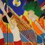 A hot summer day at the beach, volleyball game.....Acrylic, oil sticks on canvas.