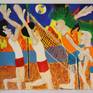 A hot summer day at the beach, volleyball game.....Acrylic, oil sticks on canvas.