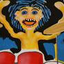 Rock Drummer playing live. Acrylic, oil sticks, crayon on canvas.