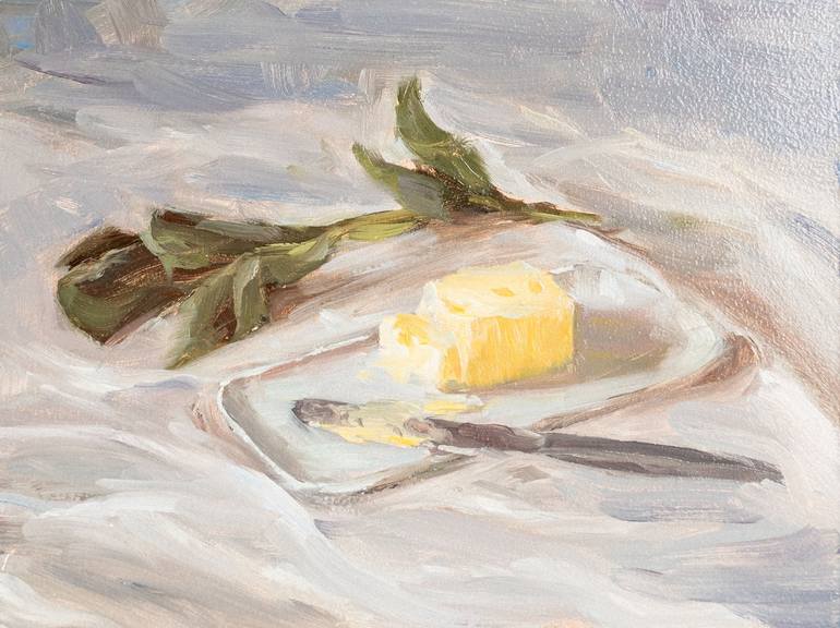 Butter Dish And Sage Still Life Painting by Ed Pulella Saatchi Art