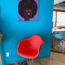 You don't even wanna know the cost of those Versace sunnies, and she also has them in pink and green.

I love using bold color juxtaposed with dark hues to intensify the contrast in a piece.  

This piece's edge is painted blue.

Hanging hardware is installed.