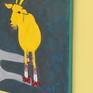 After meeting at a yoga retreat, the two have been inseparable.

I love using animals in my work, and giving those animals human characteristics.  The whimsey and humor this brings to my paintings is what I'm after.

This piece's edge is painted bright blue.

Hanging hardware is installed.
